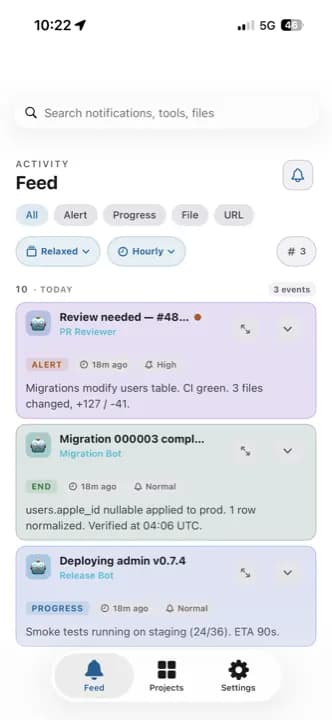 Agent Notifier activity feed on iPhone